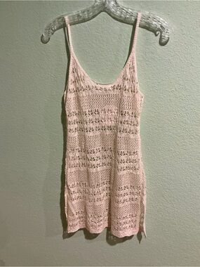 Light Pink Crochet Swim Cover-Up with Slim Straps